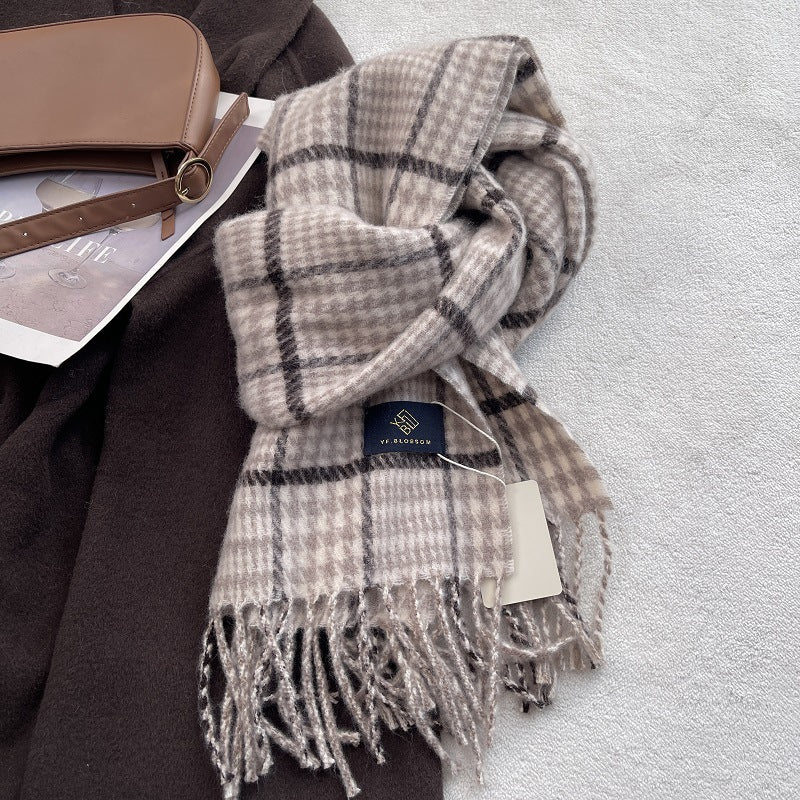 Vintage Plaid Wool Blend Knit Tassel Scarf 6W6NSC67