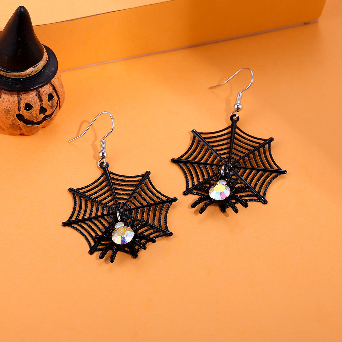 2+ Punk Rhinestone Spider Web Halloween Earrings DPJE2730