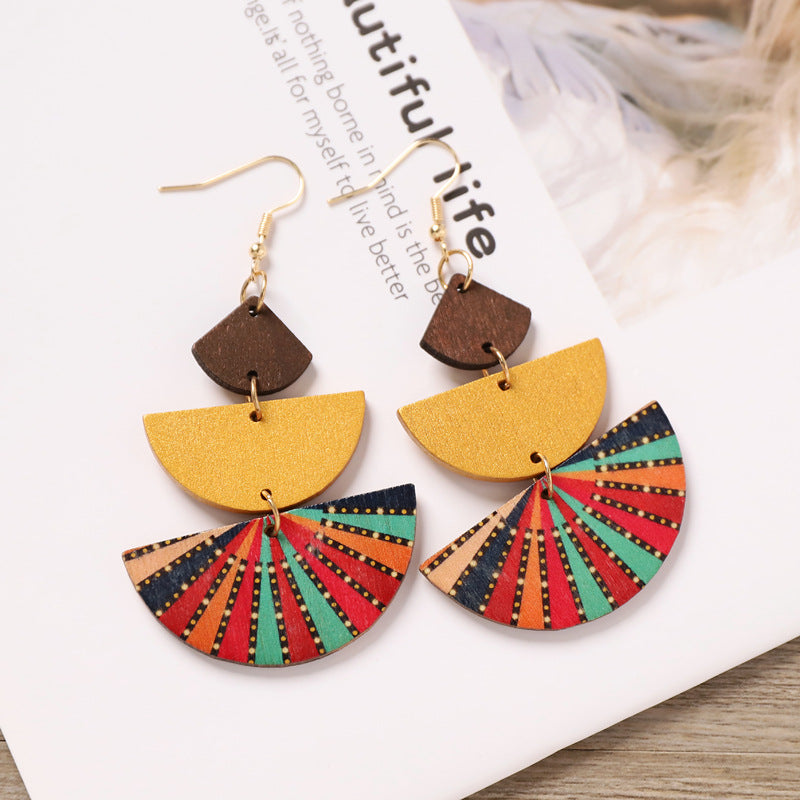 Boho Geometric Wooden Dangle Earrings - DippedShop Wholesale - #6355