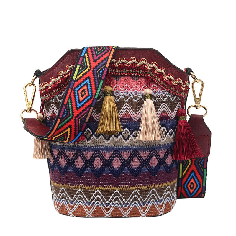 Boho Tassel Crossbody Bucket Bag - DippedShop Wholesale - #0531