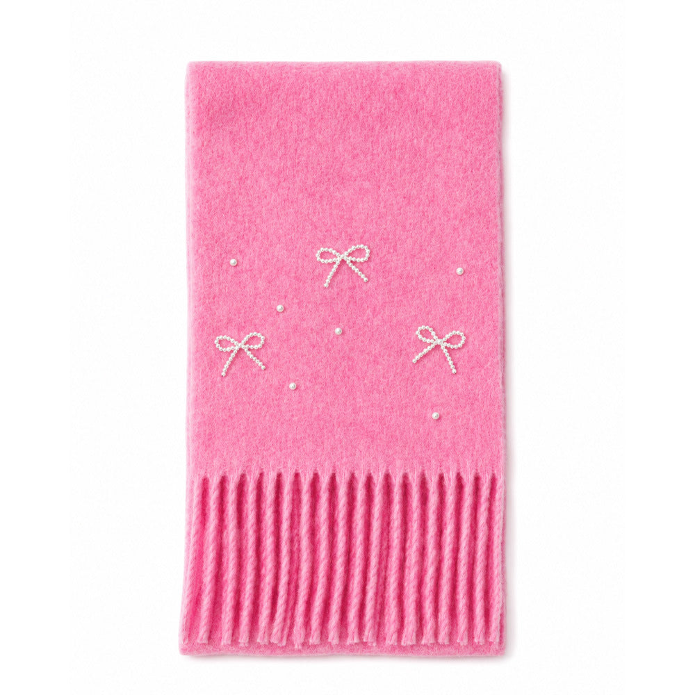 Cute Bowknot Solid Color Tassel Warm Scarf W6W6NSC127