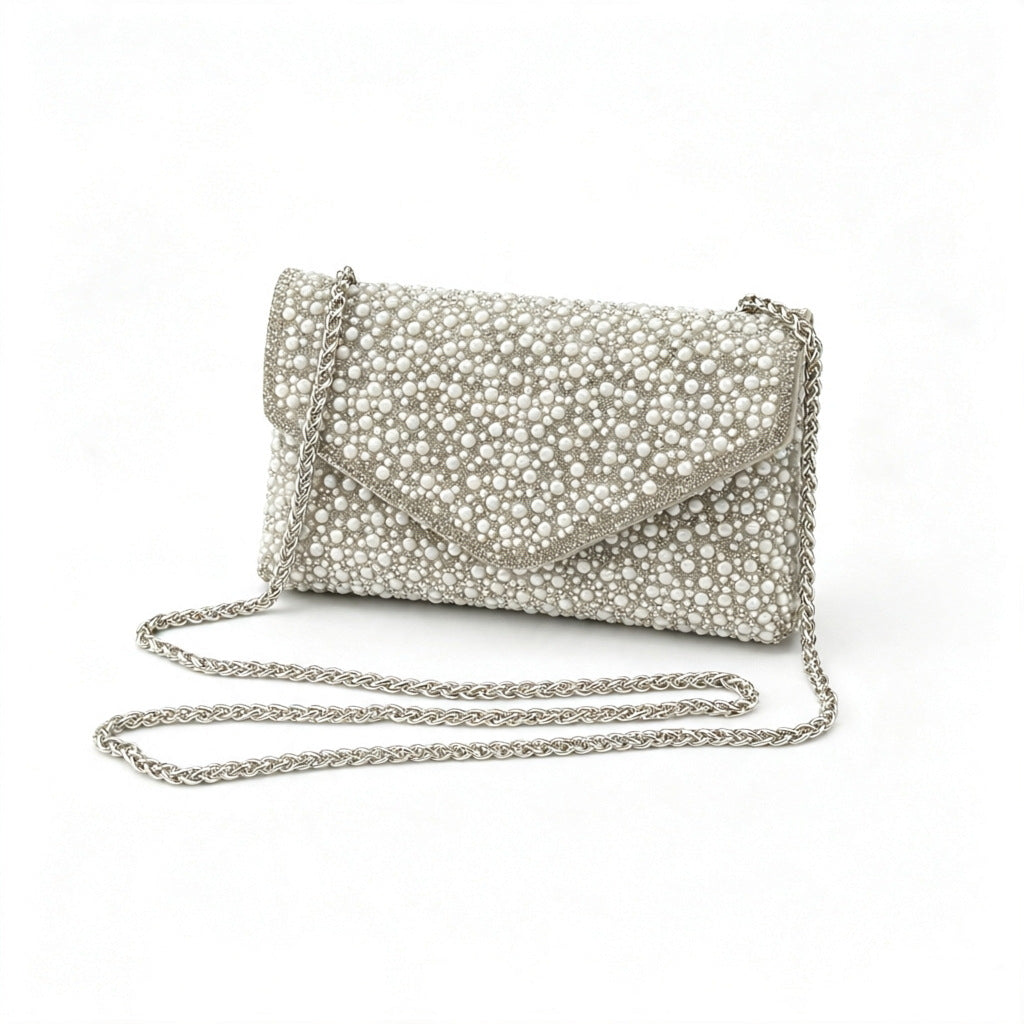 Elegant Pearl Square Evening Purse Handbag 6W10BBG1972