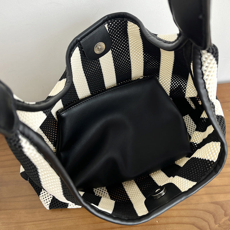 Simple Striped Color Block Mesh Shoulder Bag 6W10BBG2382