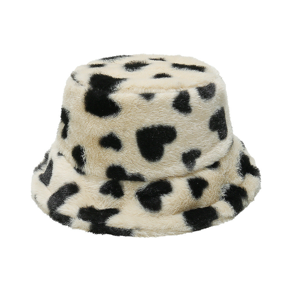 Trendy Heart Print Fluffy Plush Bucket Hat 6W6HAT808