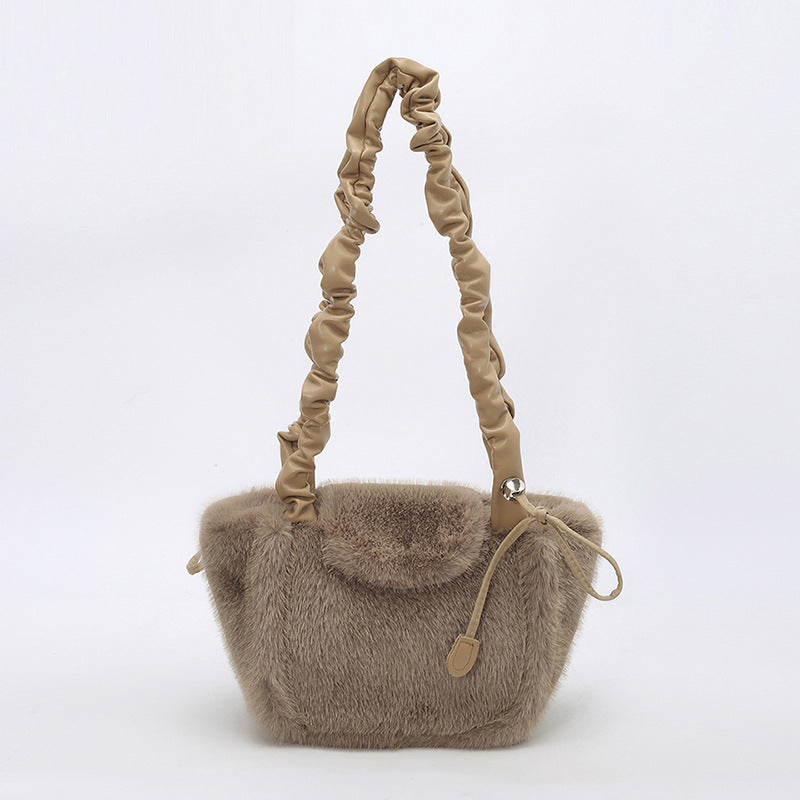 Simple Solid Color Imitation Rabbit Fur Shoulder Bag 6W10BBG1928