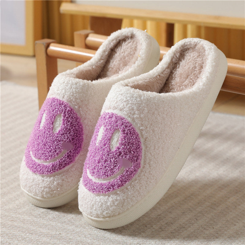Cute Cartoon Smile Fuzzy Plush Winter Slippers 6W8FSP240