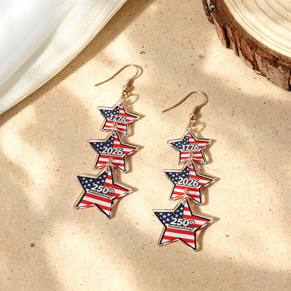 Vintage American Flag Star Pendant Stud Earrings 8ZA6JER185L