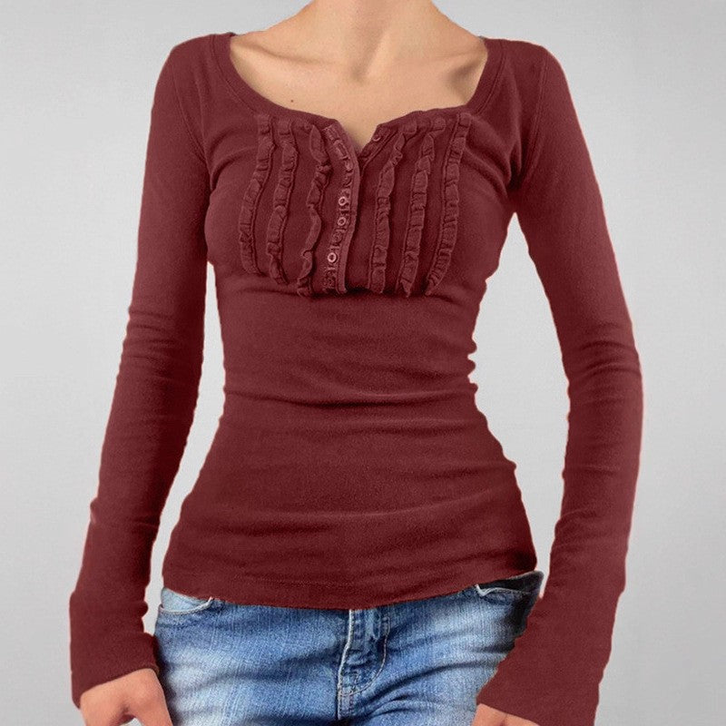 Ruffle Trim Ribbed Top - DippedShop Wholesale - #2499