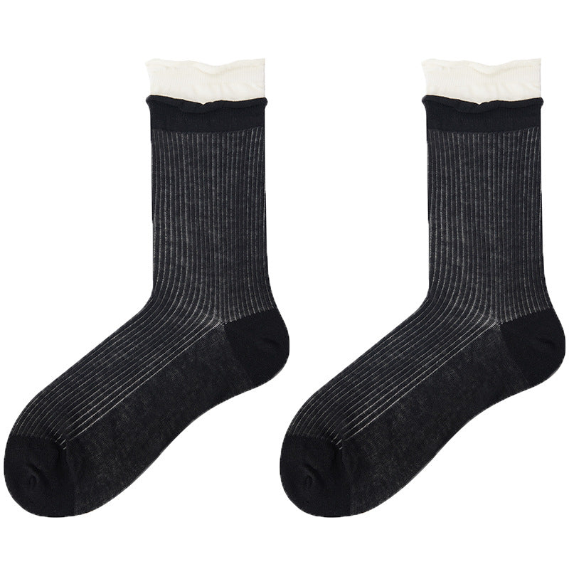 Color Block Ribbed Thin Cotton Socks DP25C815