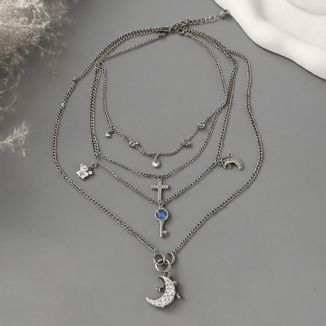 Multi Layer Moon Pendant Necklace - DippedShop Wholesale - #8659