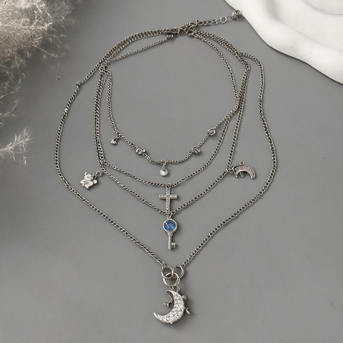 Stylish Gold Plated Multi Layer Moon Pendant Necklace 6W6JNC664