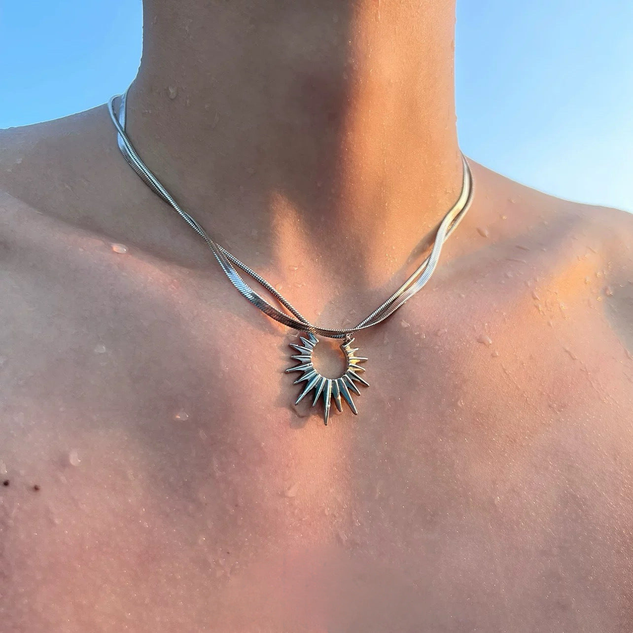 Minimalist Double Layer Sunflower Pendant Necklaces 6W6JNC650
