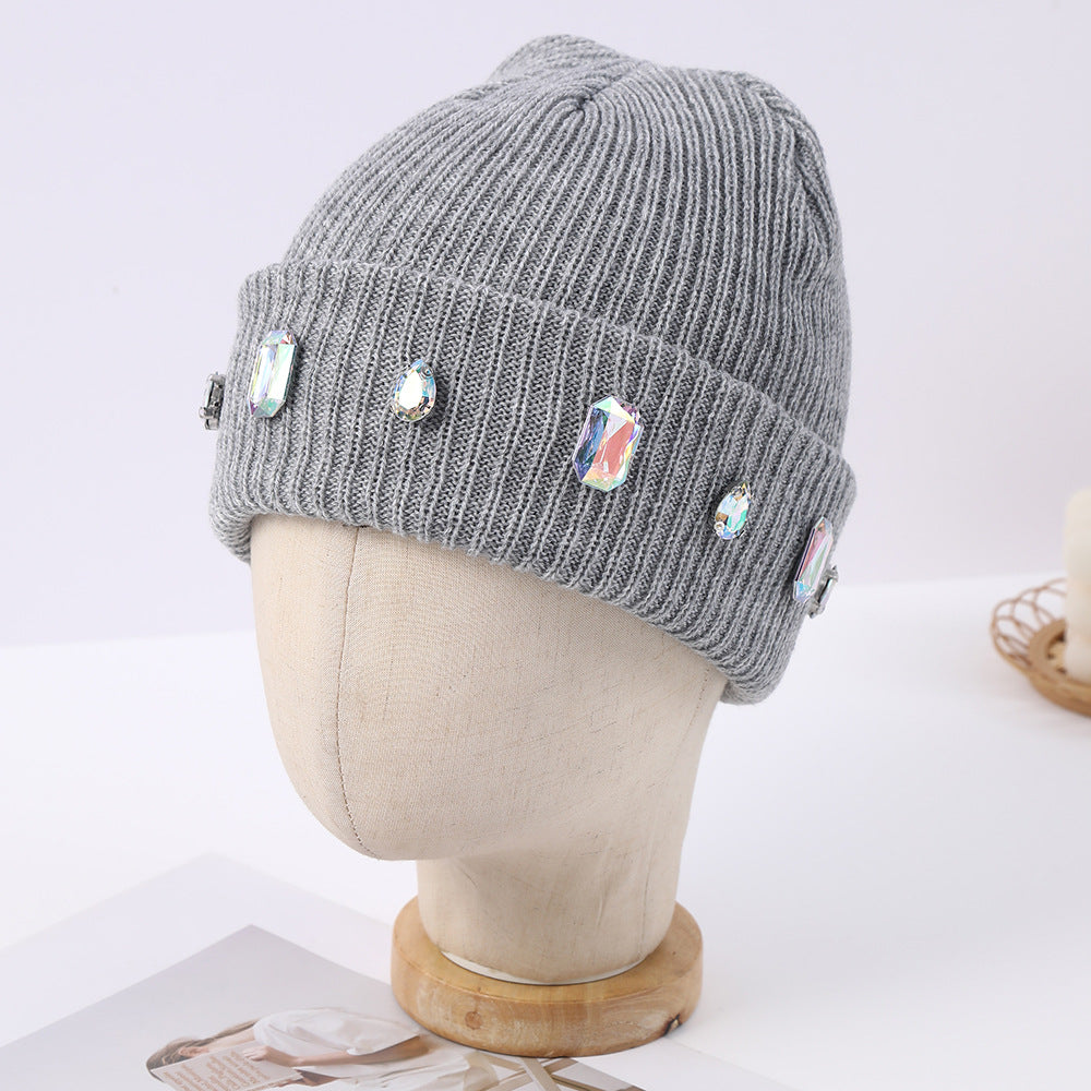 Rhinestone Cuffed Knit Beanie - DippedShop Wholesale - #8419