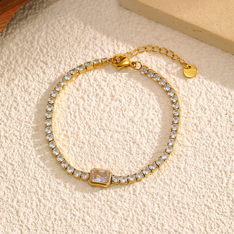 Minimalist Rhinestone Gold Plated Chain Bracelet 6W6JBR514
