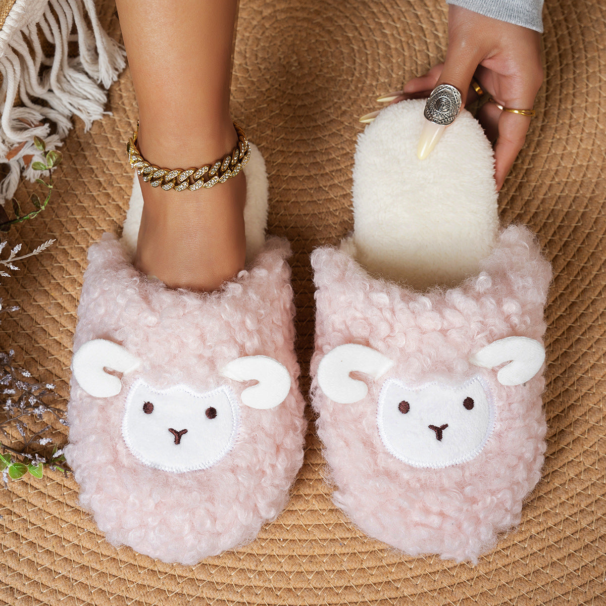 Winter Fluffy Plush Warm Non-Slip House Slippers 6W8FSP236