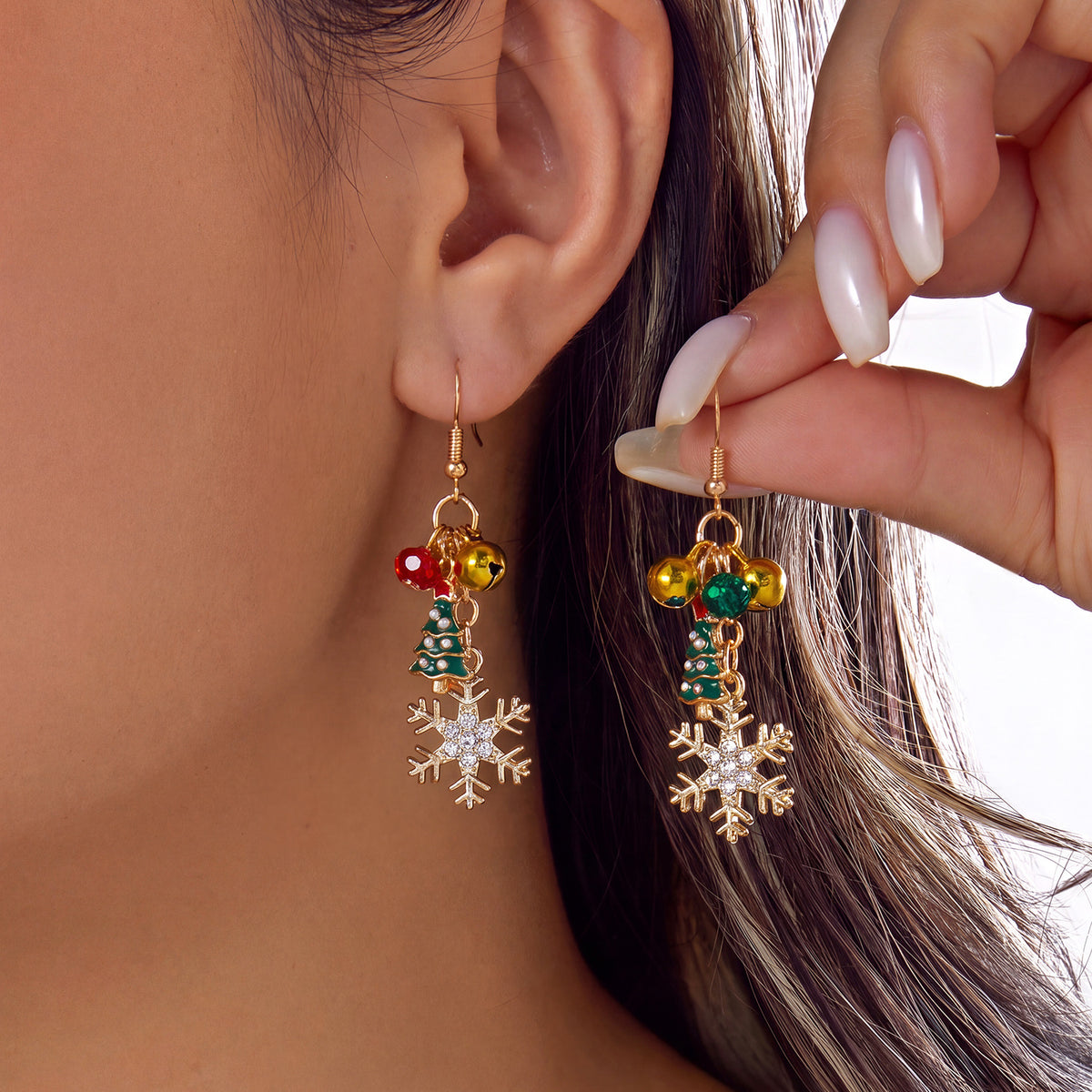 Cute Christmas Snowflake Bell Tassel Dangle Earrings 6W6JER683