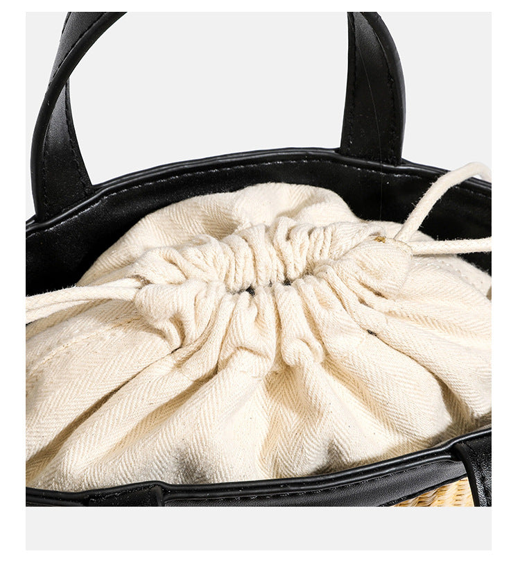 Simple Straw Woven Drawstring Bucket Beach Bag 6W10BBG2385