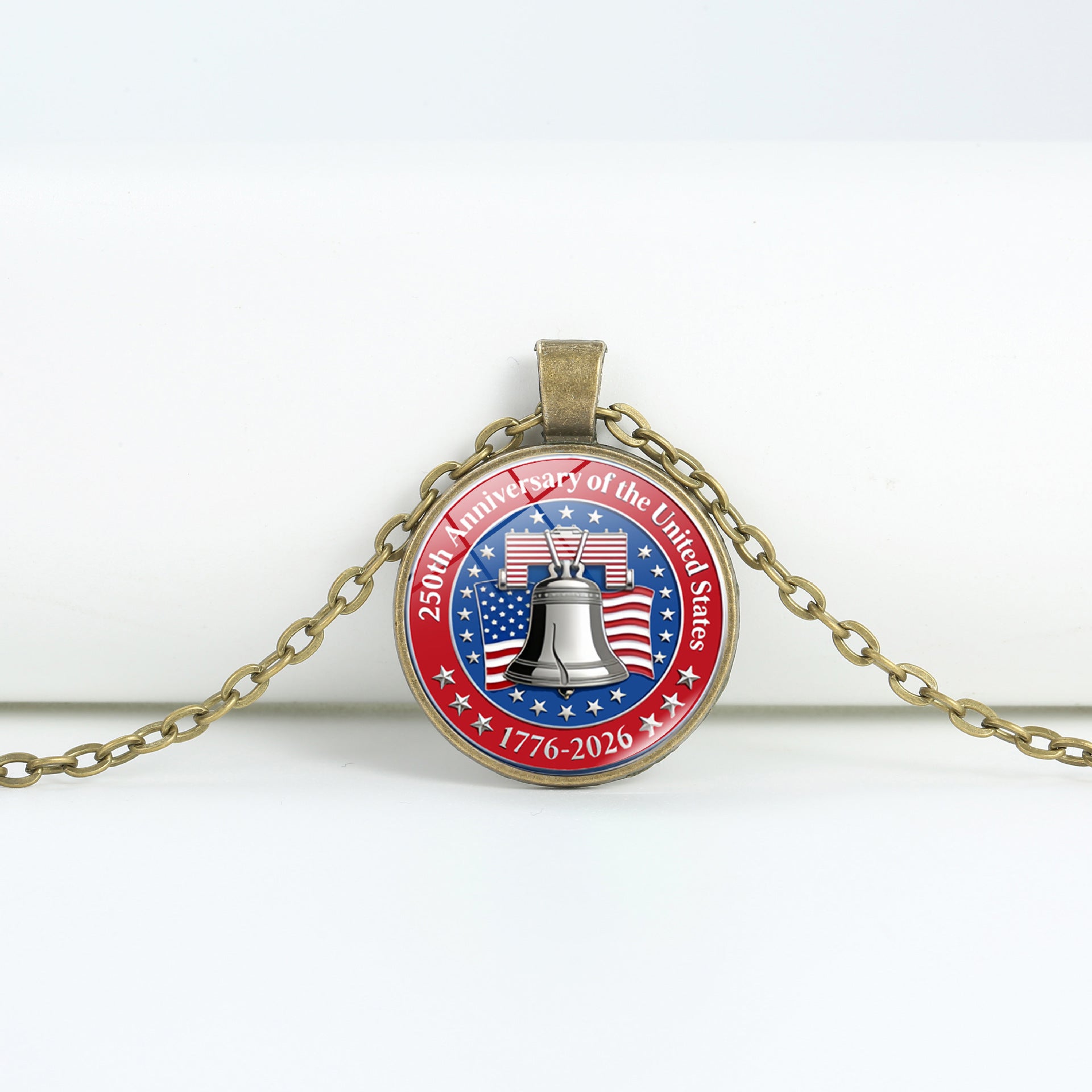 Retro USA Flag Pattern Round Pendant Chain Necklace 8ZA6JNC278T