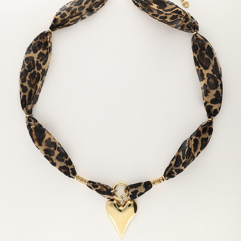 Trendy Heart Pendant Leopard Scarf Necklace DP25E810