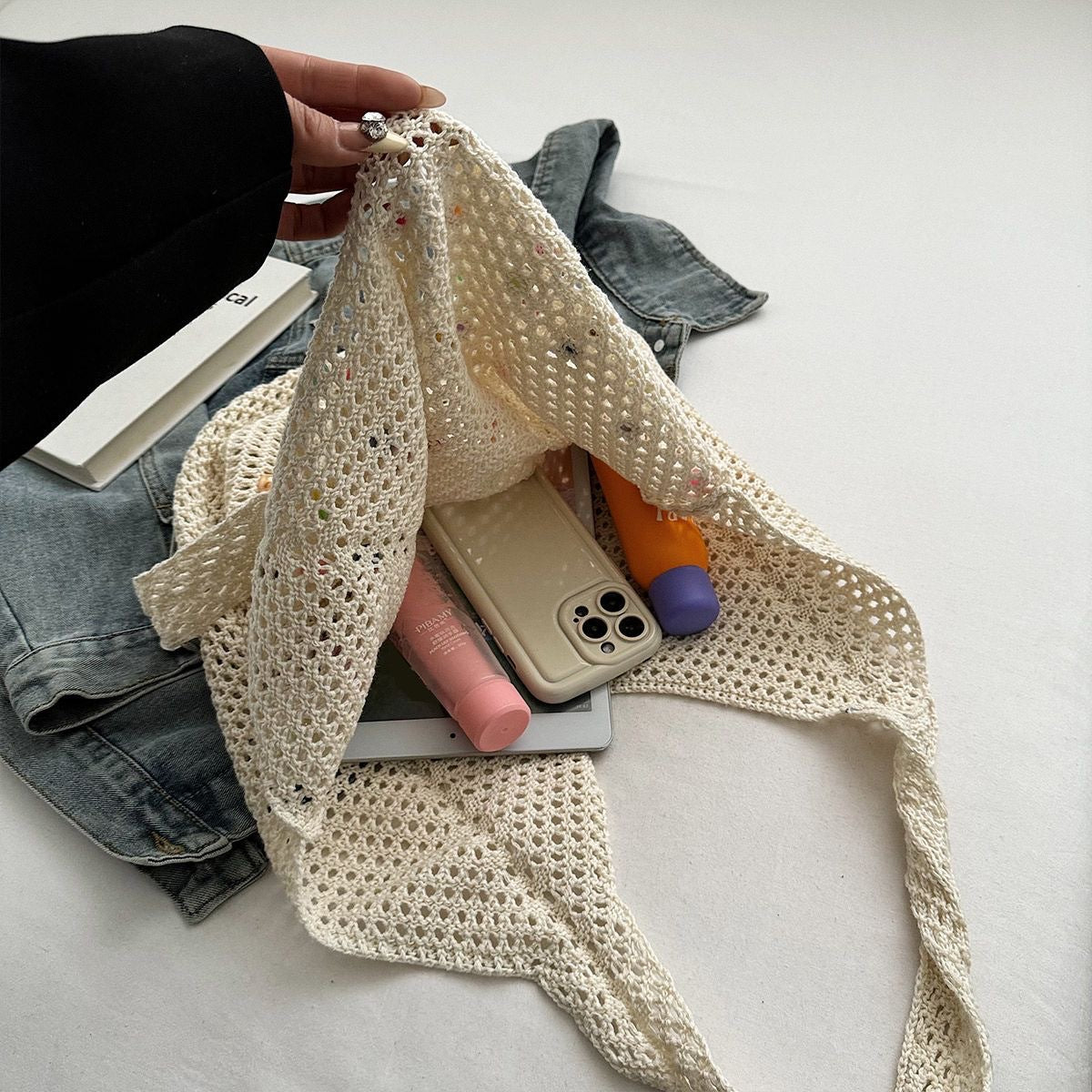 Trendy Knit Colorful Beads Large Capacity Shoulder Bag 6W10BBG1763
