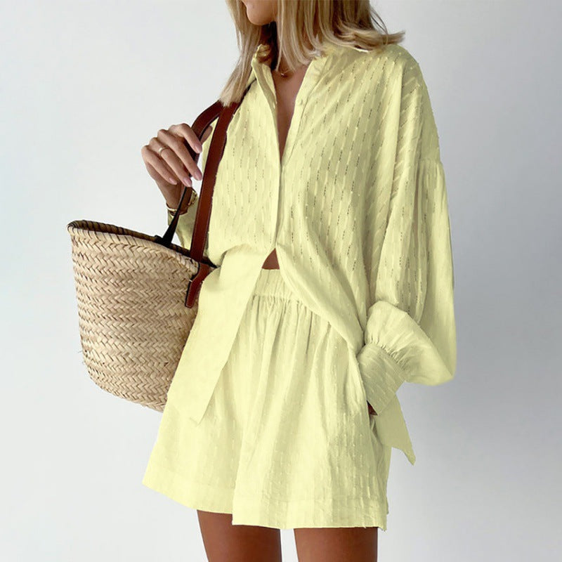 Jacquard Puff Sleeve Set - DippedShop Wholesale - #3443
