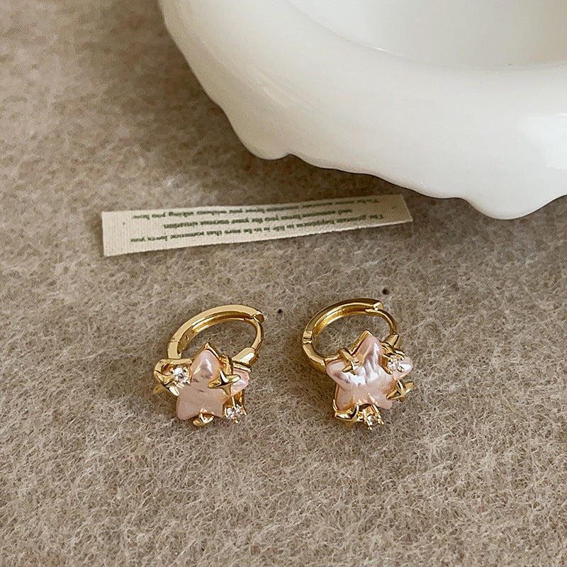 Star Pearl Dangle Hoop Earrings - DippedShop Wholesale - #5443