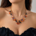 Vintage Halloween Pumpkin Bat Ghost Pendant Necklace 6W6JNC607