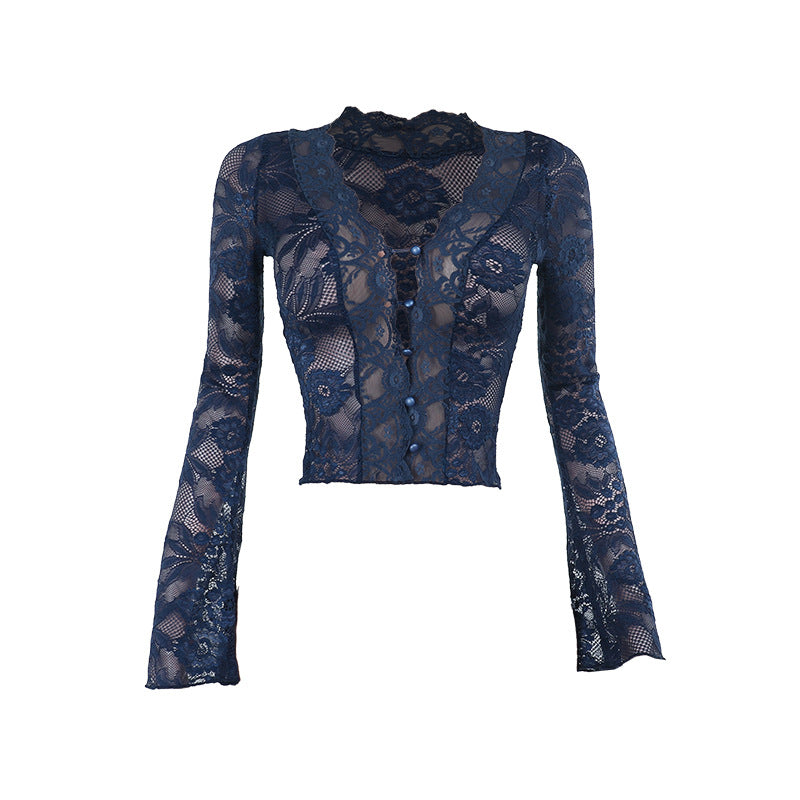 Sexy Lace Long Sleeve Blouse - DippedShop Wholesale - #8531
