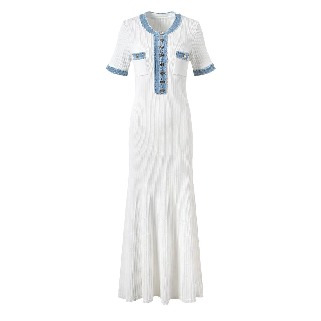 Elegant Short Sleeve Button Up Maxi Dress DP25G537