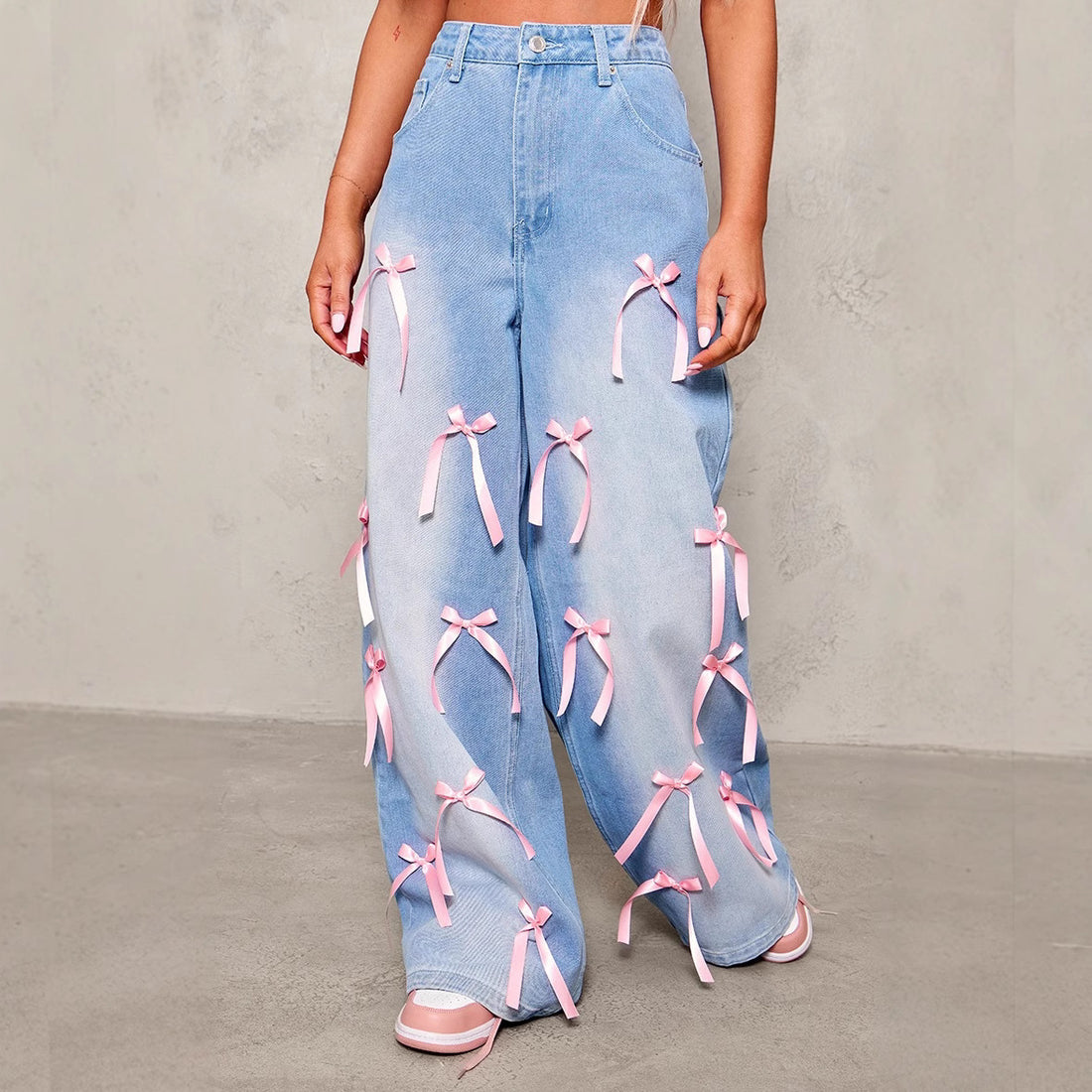 Bow Washed Loose Street Jeans DP25B810