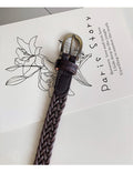 Casual Braided Woven Skinny Leather Belt 6W6JBT162