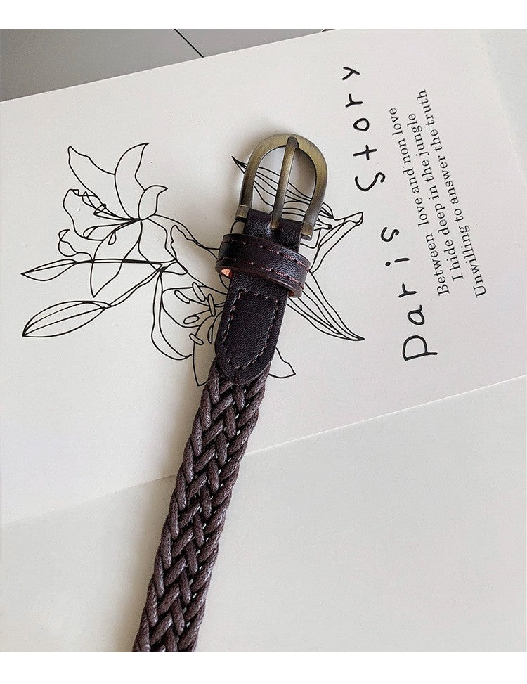 Casual Braided Woven Skinny Leather Belt 6W6JBT162