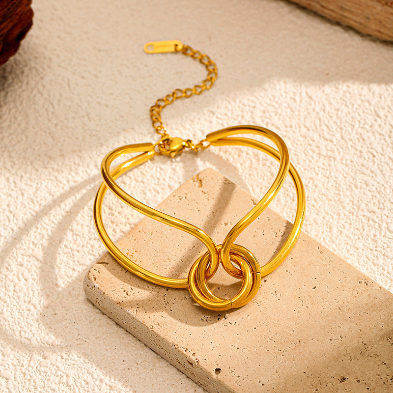 Fashion Gold Plated Knotted Geometric Bangle Bracelet 6W6JBR524
