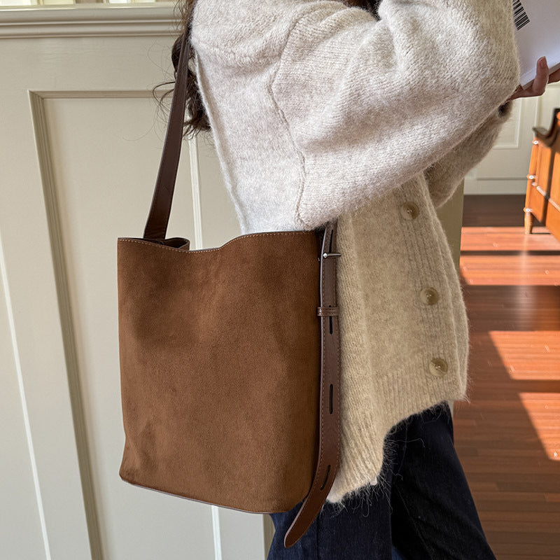 Faux Suede Bucket Shoulder Bag - DippedShop Wholesale - #2819