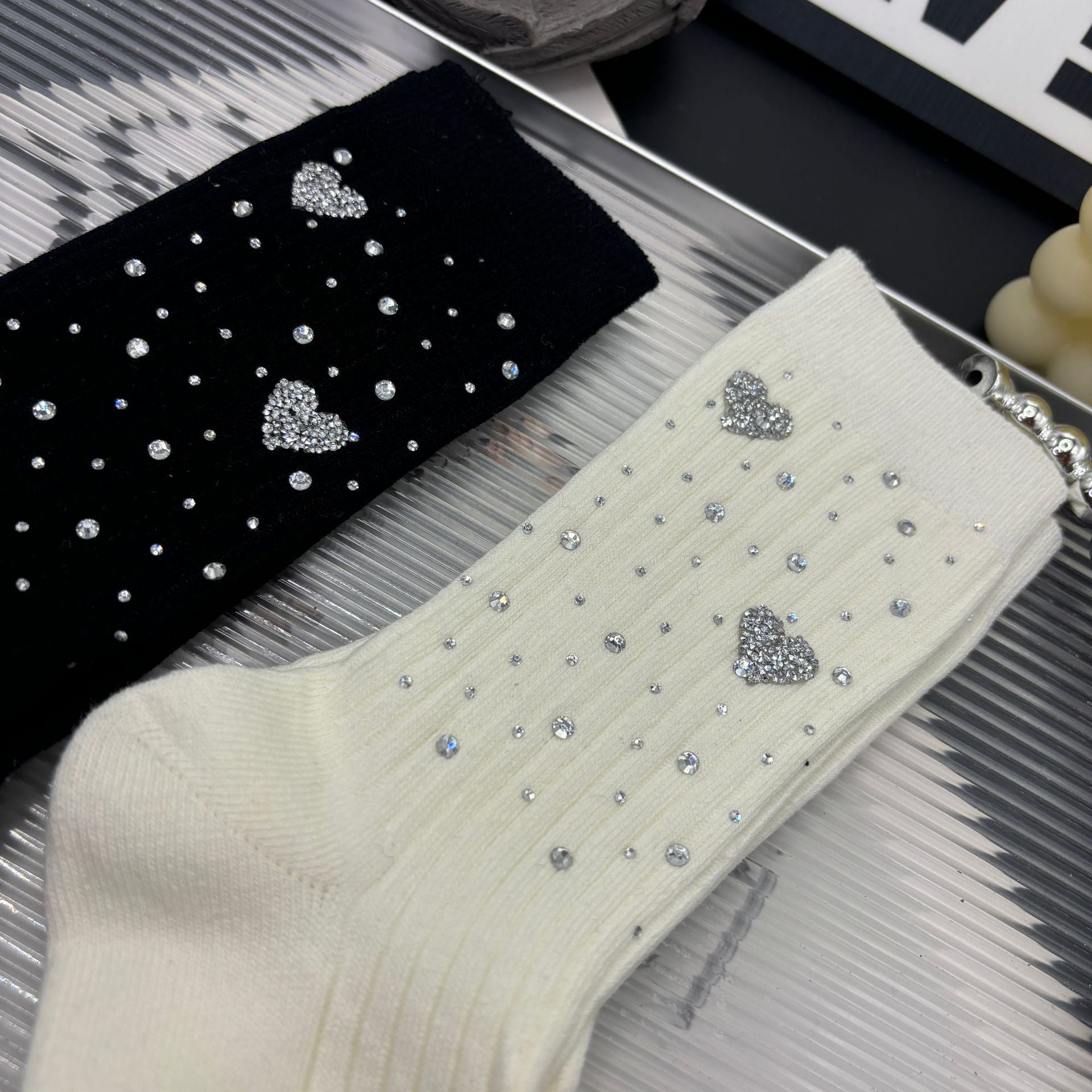 Rhinestone Cotton Socks - DippedShop Wholesale - #1043