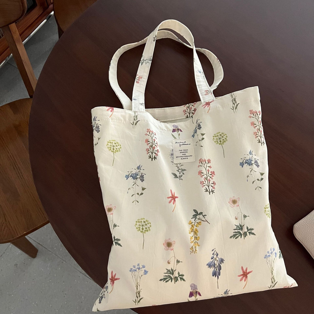 Beige Floral Cotton Tote - DippedShop Wholesale - #3923