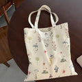 Beige Floral Cotton Tote - DippedShop Wholesale - #6691