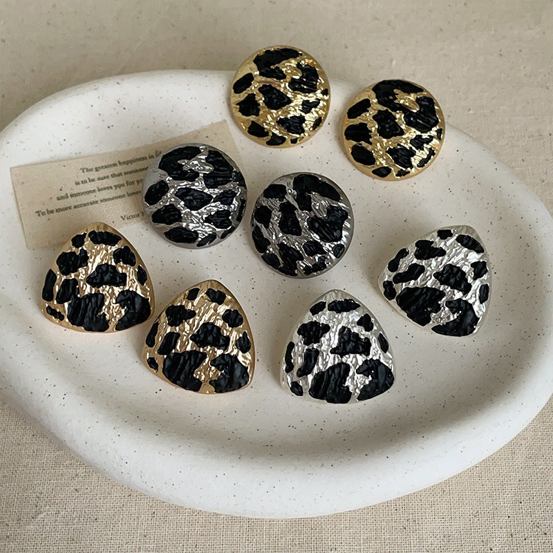 Vintage Geometric Round Leopard Print Stud Earrings 6W6JER595