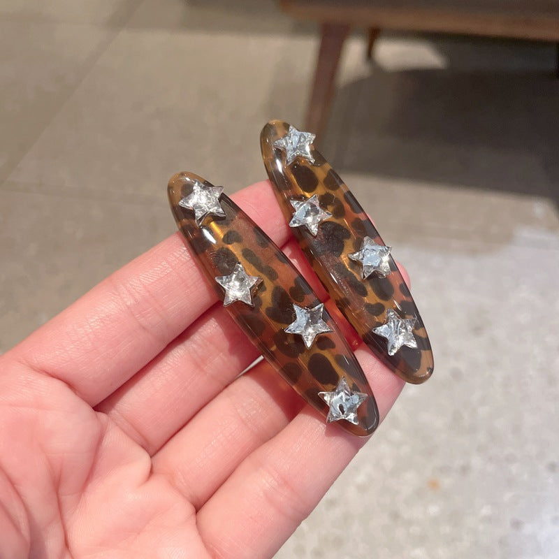 Vintage Leopard Amber Star Rhinestone Hair Clip 6W6HPN105