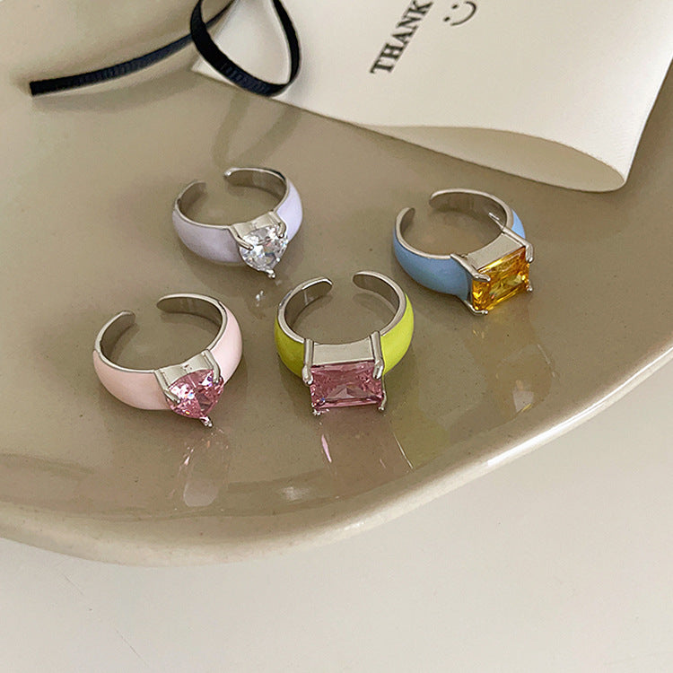 Enamel Heart Rhinestone Ring - DippedShop Wholesale - #7587