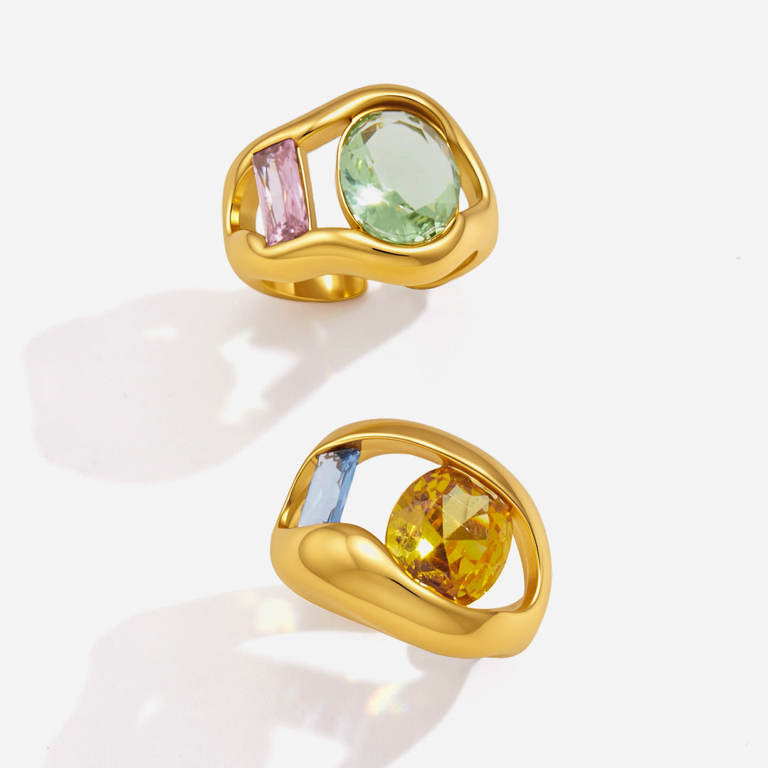 Gold Plated Zircon Open Ring - DippedShop Wholesale - #6771