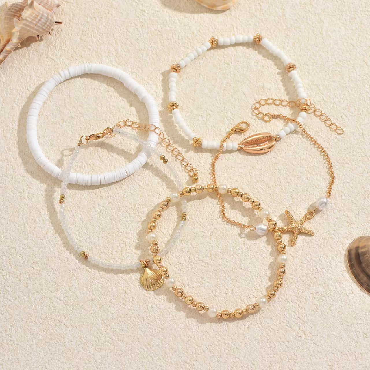 Stylish Pearl Bead Chain Shell Pendant Anklet 8ZA6JAB40L