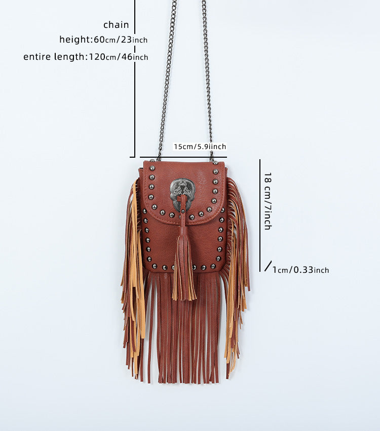 Boho Studded Tassel Mini Crossbody Bag 6W10BBG2407