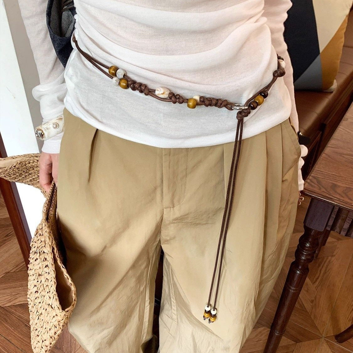 Boho-Style Handmade Weave Beaded Waist Belt 6W6JBT241