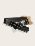 Vintage Studded Wide Faux Fur Waist Belt MK2LEEP6W6JBT54