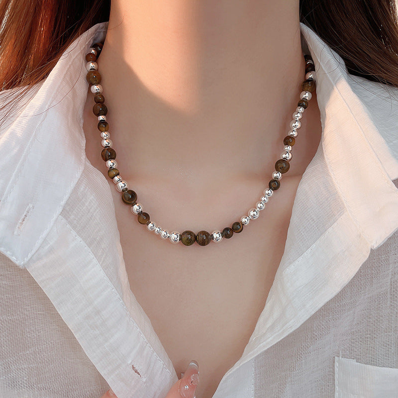 Vintage Irregular Tiger Eyes Stones Necklace 6W6JNC909