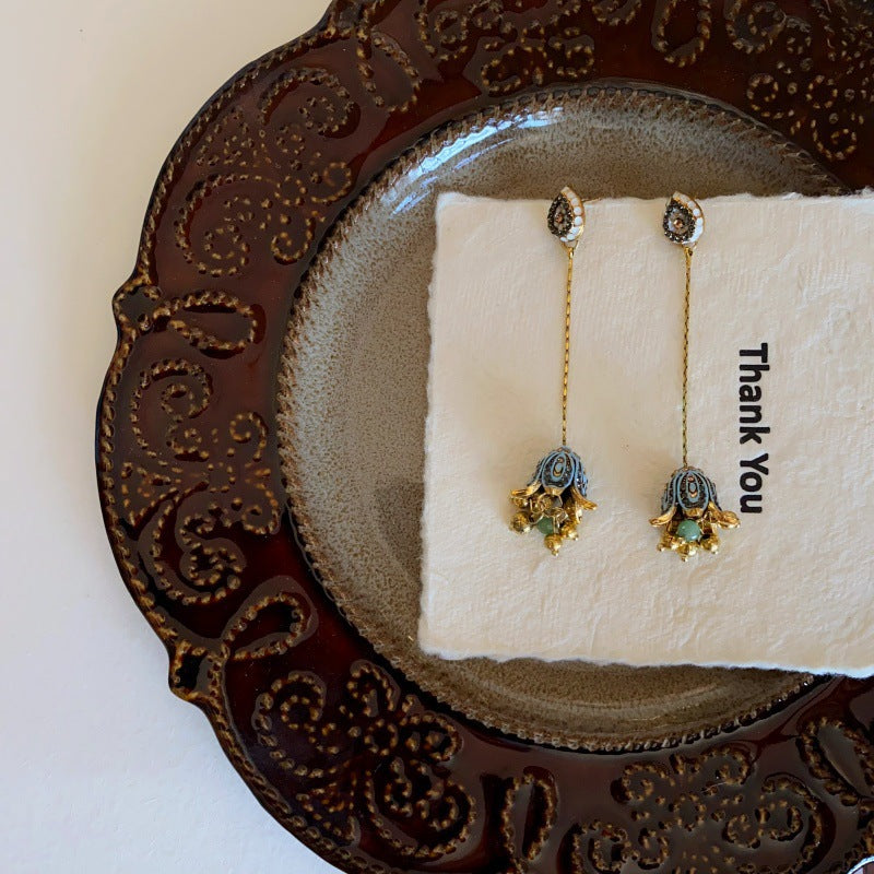 Boho Style Enamel Rhinestone Flower Dangle Earrings 6W6JER746