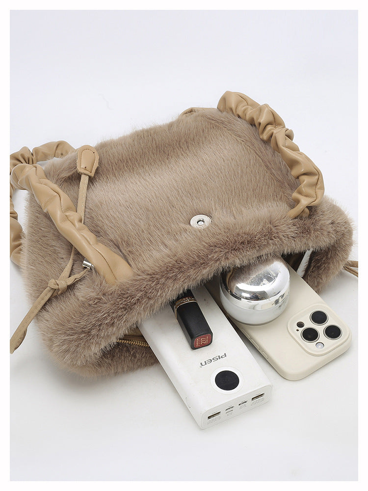 Simple Solid Color Imitation Rabbit Fur Shoulder Bag 6W10BBG1928