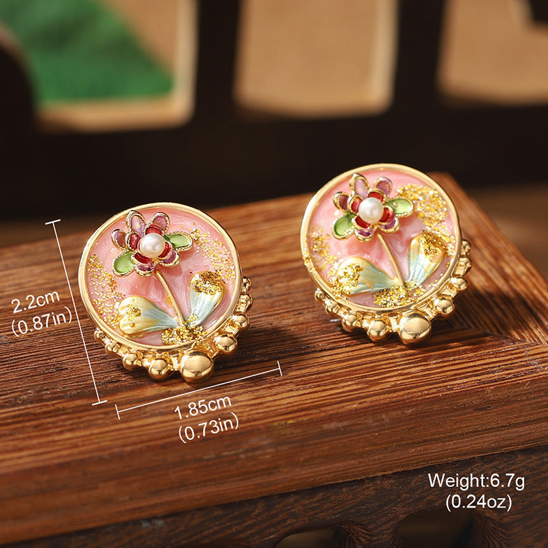 Vintage Floral Pearl Stud Earrings DP25F780