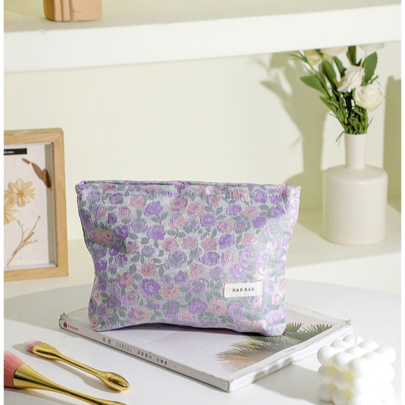 Purple Floral Jacquard Portable Cosmetic Bag DPB1006